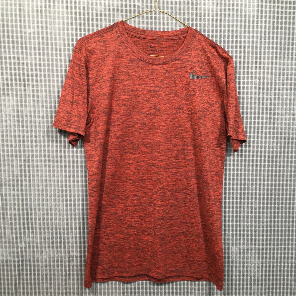 Nike Dri-FIT‎ Mens Small Red Space Dye Heather Athletic Training T-Shirt Swoosh